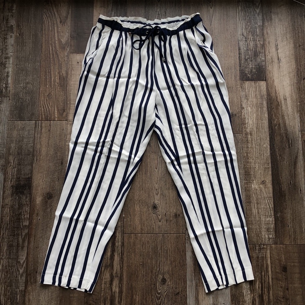 Navy/White Stripe Trousers, Size S Like New